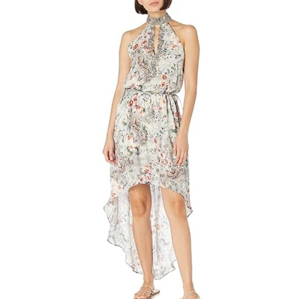 Haute Hippie Wished Upon Maxi Dress Women's 2 Silk High Low Beaded Collar Fairy